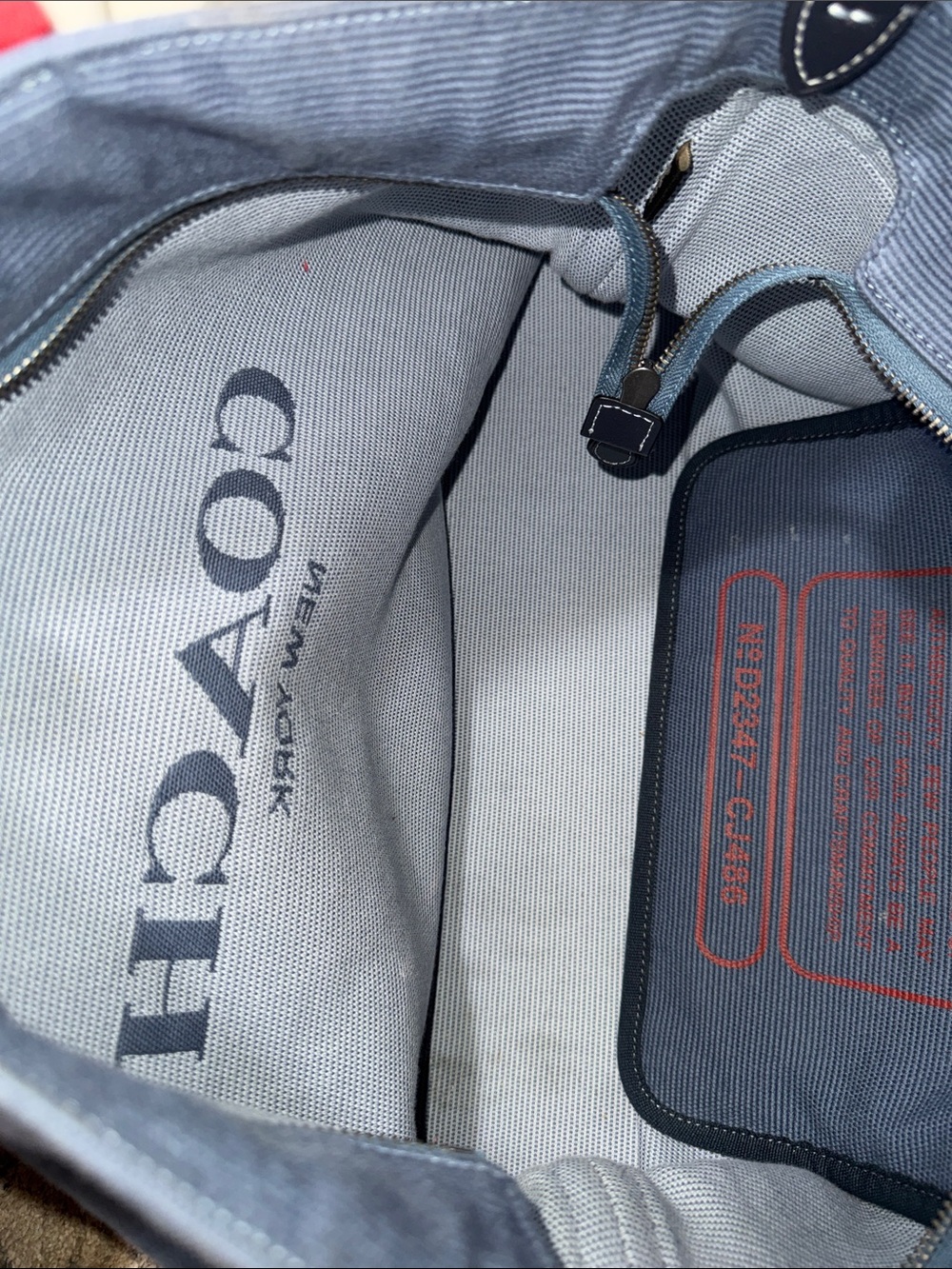 NWOT - Coach Blue Canvas Tote with Red Accent Handles & Shoulder Straps. - Picture 5 of 6